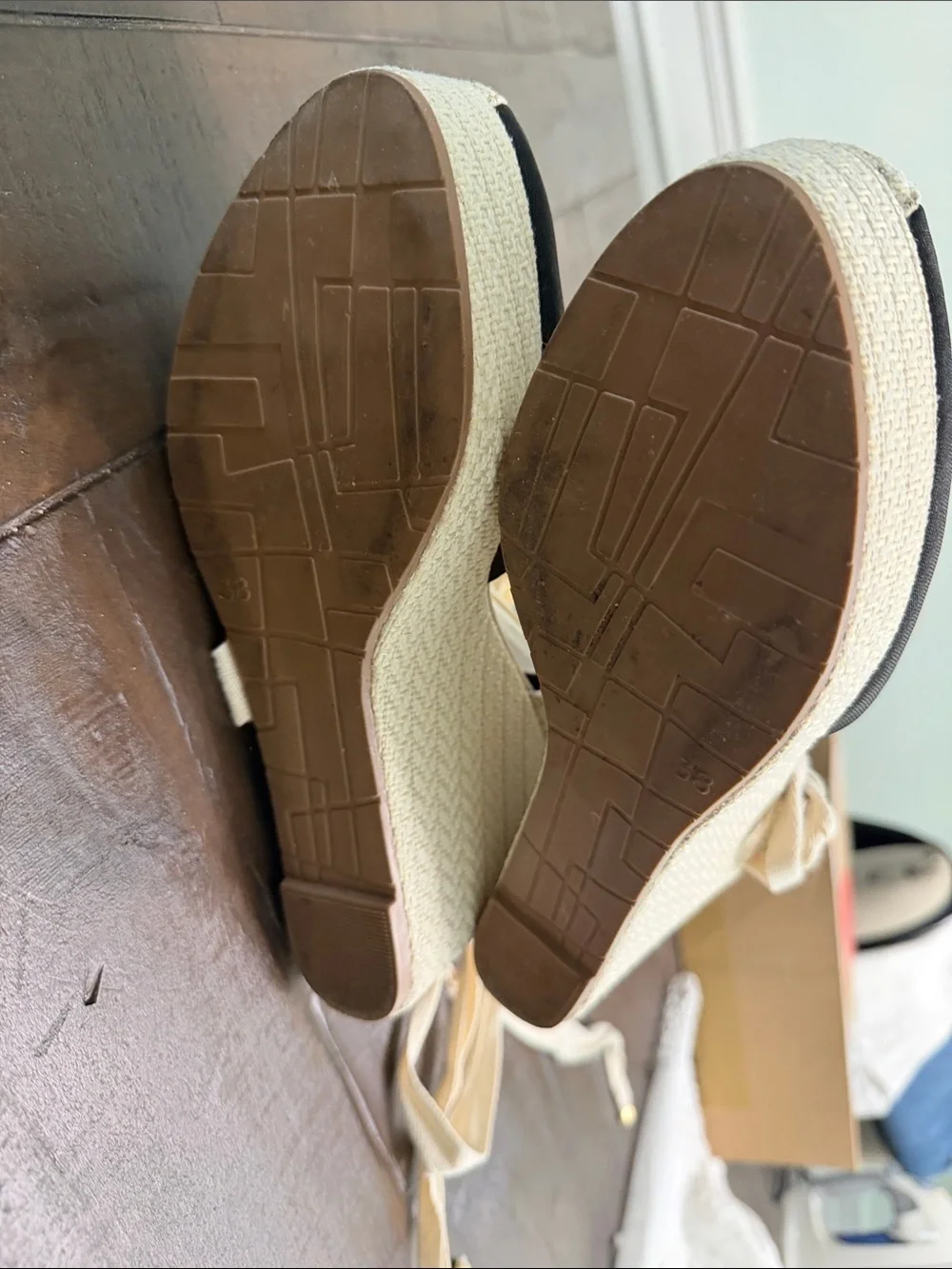 Black and Cream Tie Ankle Espadrille Flats - Women's Shoes